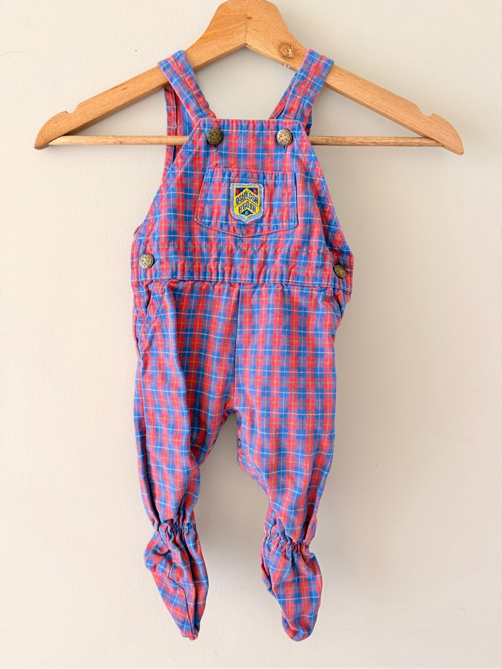 ✨VINTAGE✨ 6-9M OshKosh B'gosh Vintage Plaid Footed Overalls